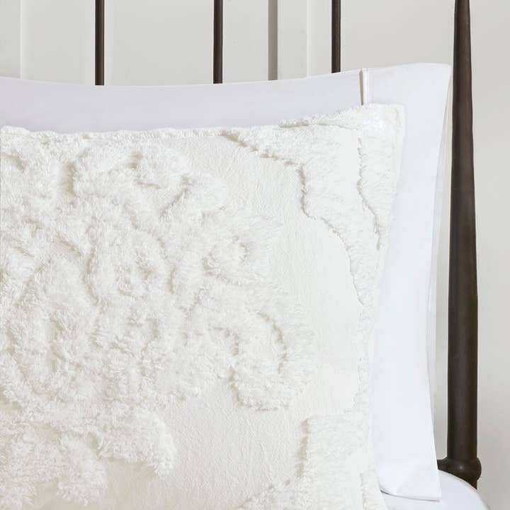 Olliix - Wholesale Bedding Set - Tufted Chenille Damask Comforter/Duvet Cover Mini Set, White3