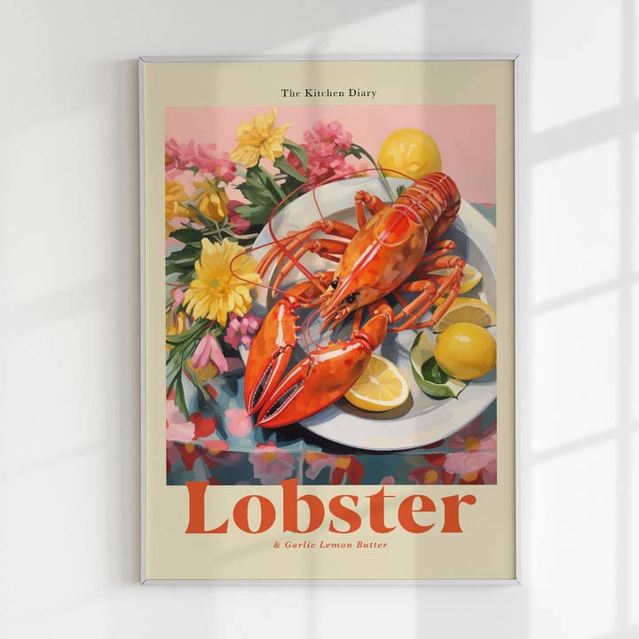 The Kitchen Diary: Lobster & Garlic Lemon Butter Poster for wholesale by Patroa Studio