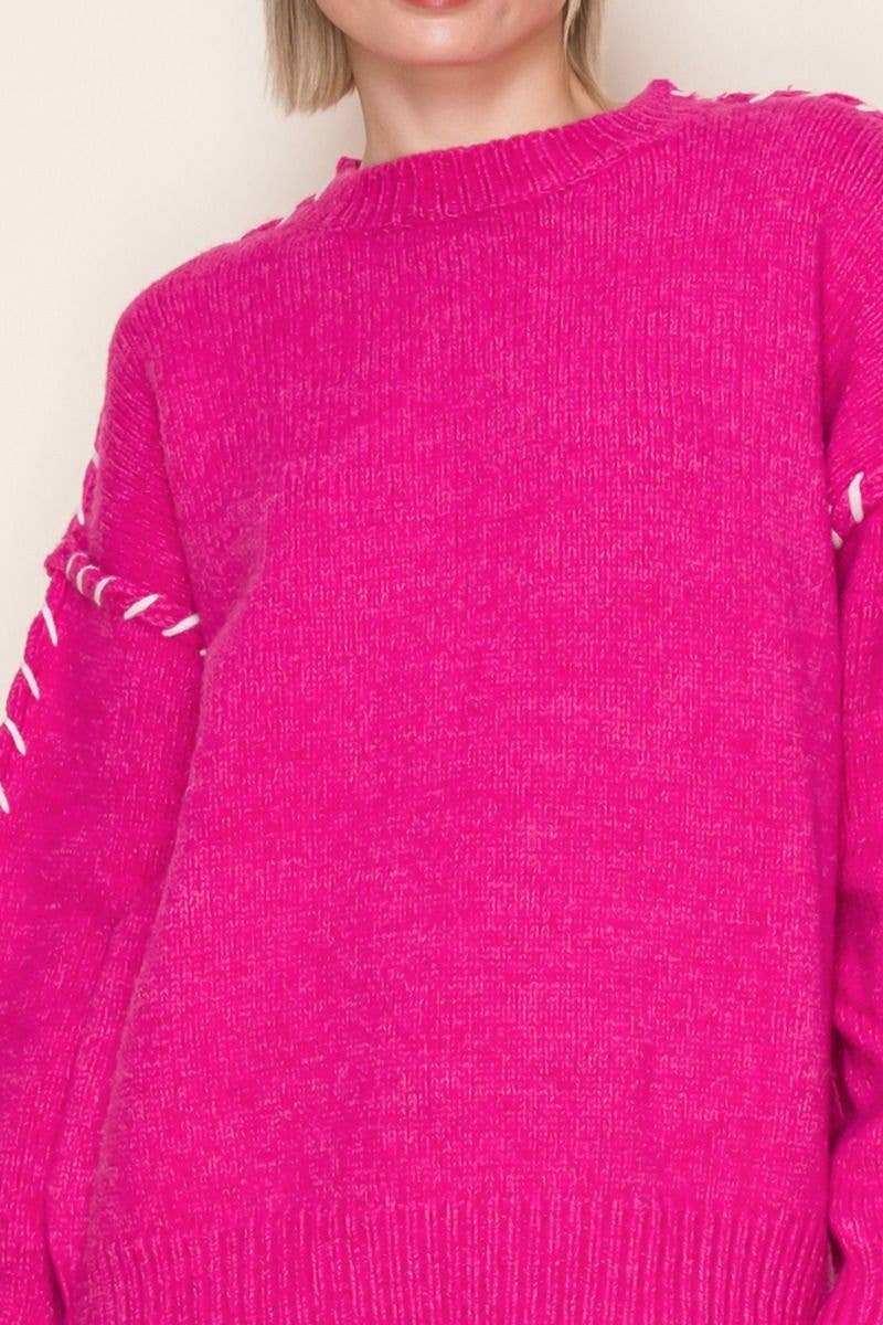 Fuchsia T11265 Long Sleeve Solid Knit Sweater for wholesale on Faire2