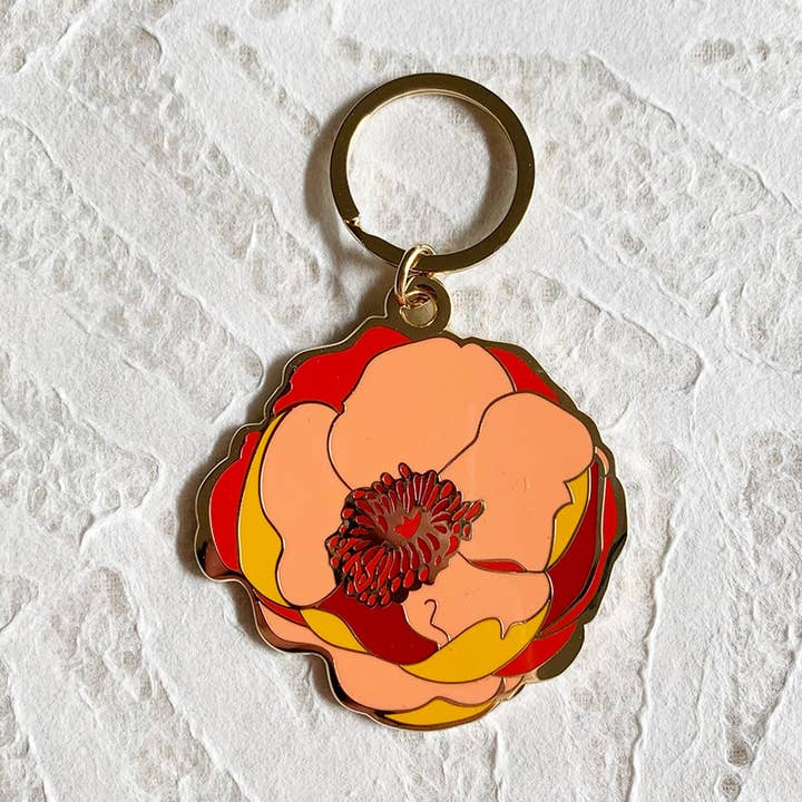 superbloom poppy hard enamel keychain for wholesale by free in the lines