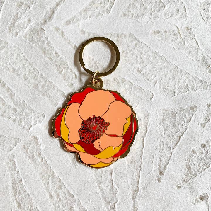 superbloom poppy hard enamel keychain for wholesale by free in the lines