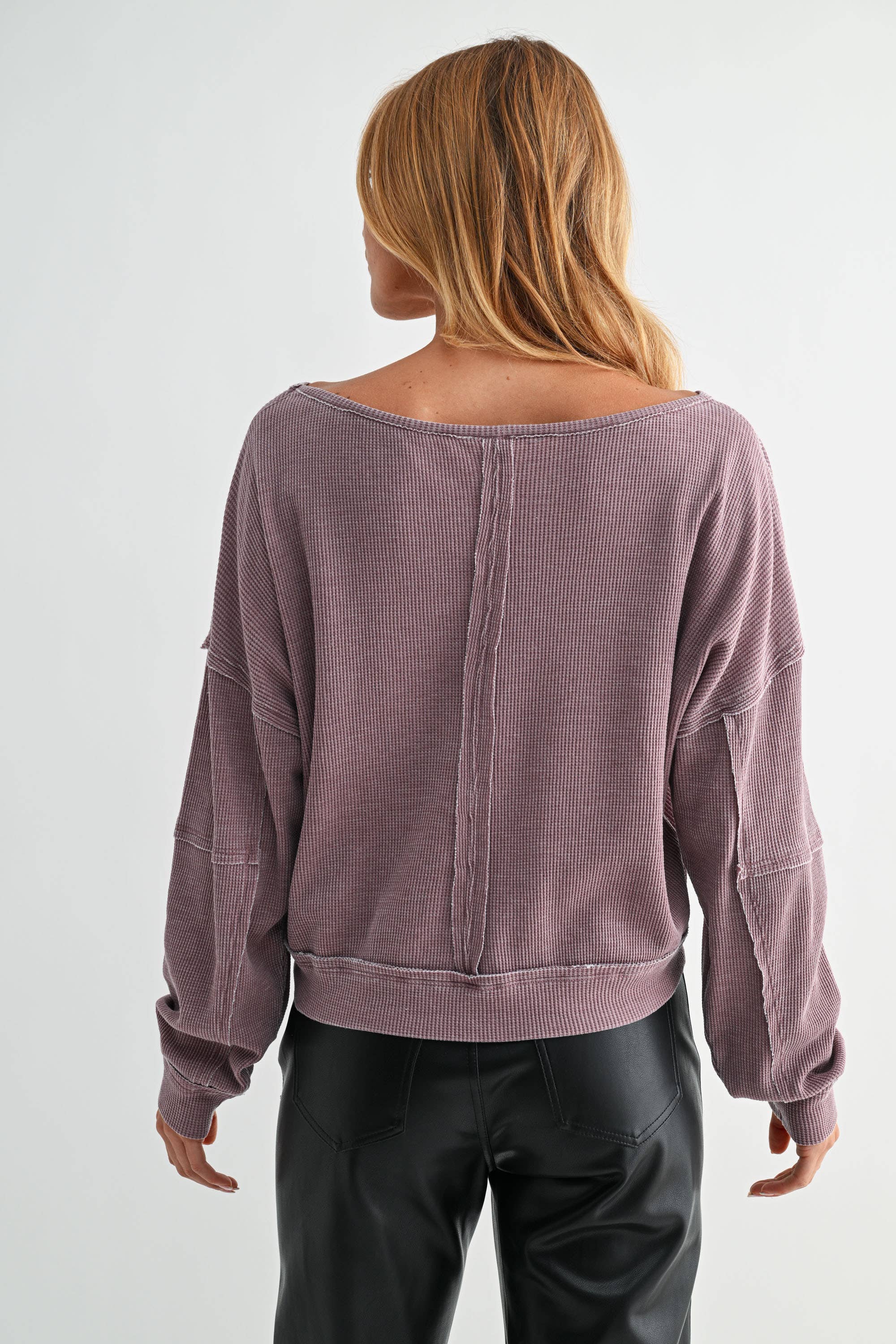 Mono B - Wholesale Sweatshirt - Women's - Raw Edge Waffle Knit Boatneck Pullover10