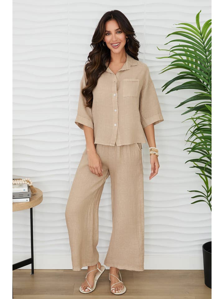 MILIO MILANO - Wholesale Button Down Shirt - Women's - LINEN 3/4 SLEEVE BUTTON DOWN SHIRT (44051/154201)3