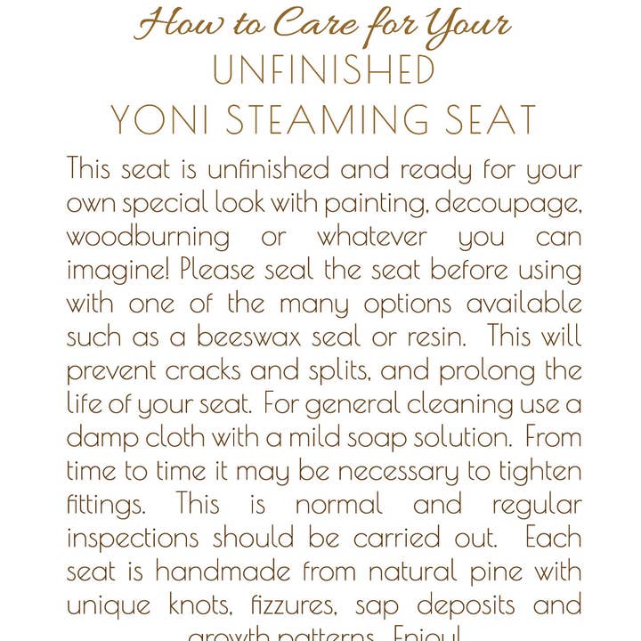 Luna Rain Botanicals - Wholesale Stool - Unfinished Yoni Steam Seat with or without Removable Legs6