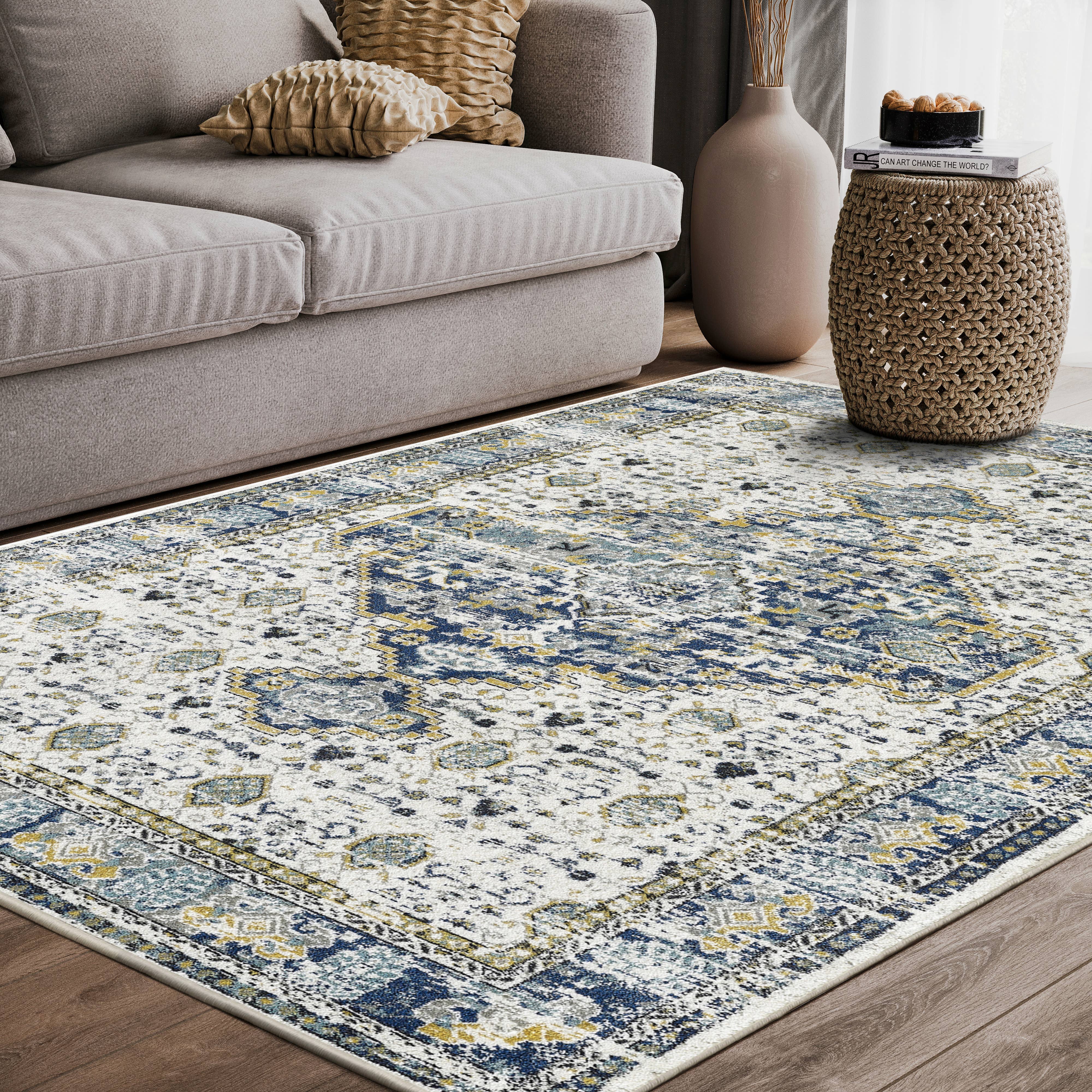 Abani Rugs - Wholesale Area Rug - Abani Porto Traditional Medallion Blue and Ivory Area Rug1