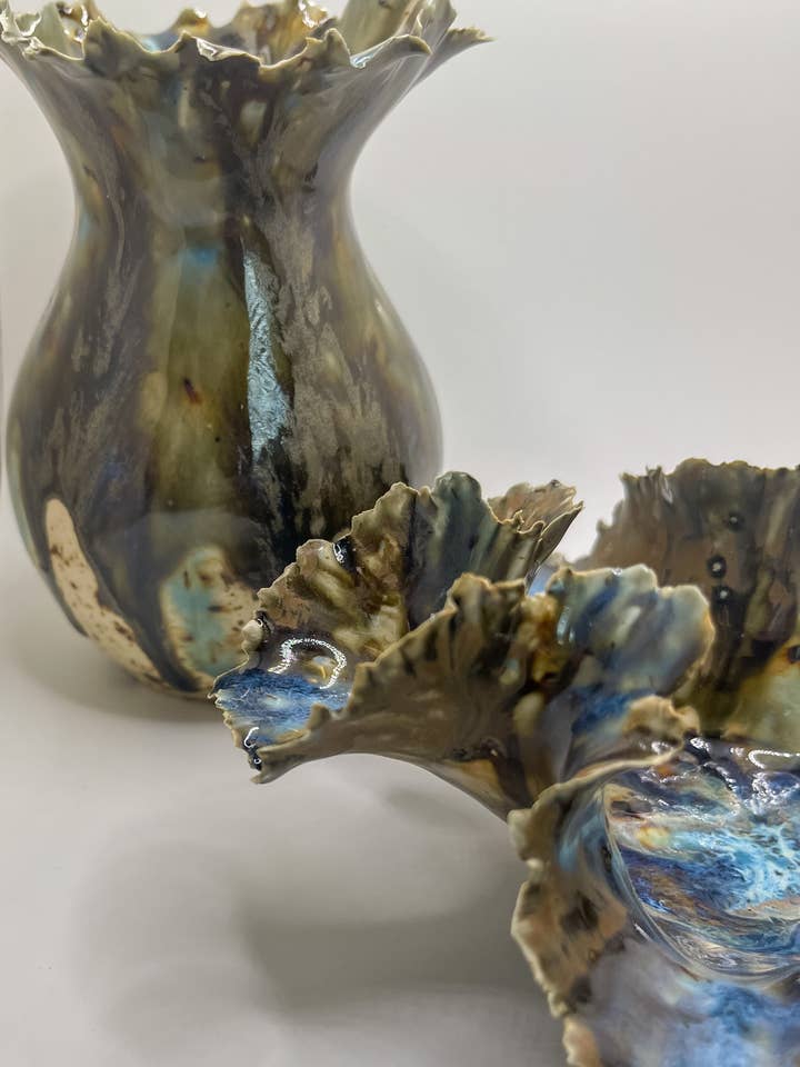 Gift Set - Garden Vessel and Blossom Bowl for wholesale by Cori Ceramics & Art LLC