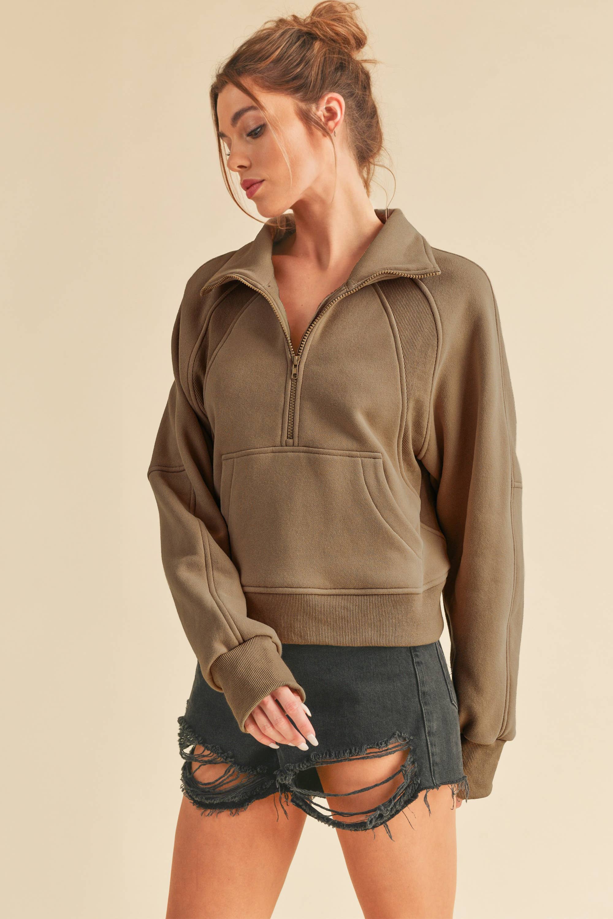 AEMI + CO - Wholesale Sweatshirt - Dames - 950CK Duif, trechterhals, halve ritssluiting, 281