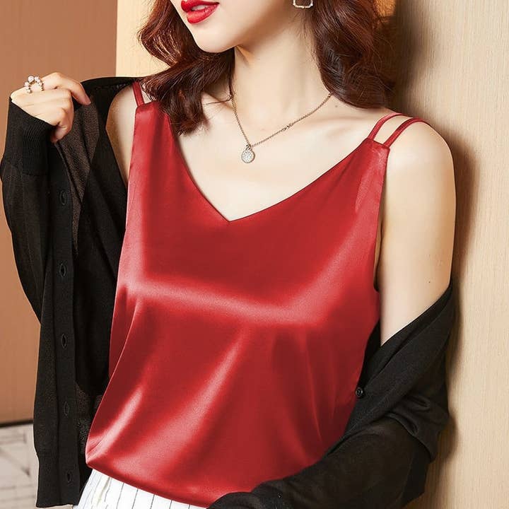Solid Color Satin Basic V-Neck Camisole and other Purchase Wholesale camisetas básicas algodón. Free Returns & Net 60 Terms on Faire trending on Faire.