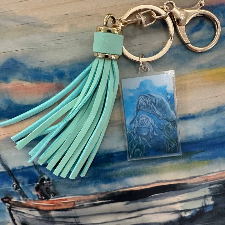 Manatee Keychain with Tassel for wholesale by Rachel Pierce Art Gallery