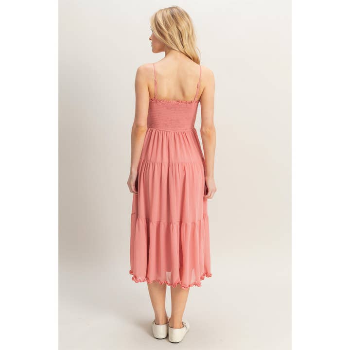 HYFVE - Wholesale Dress - Women's - HF25A760-Chiffon Smocked Bodice Tiered Midi Dress