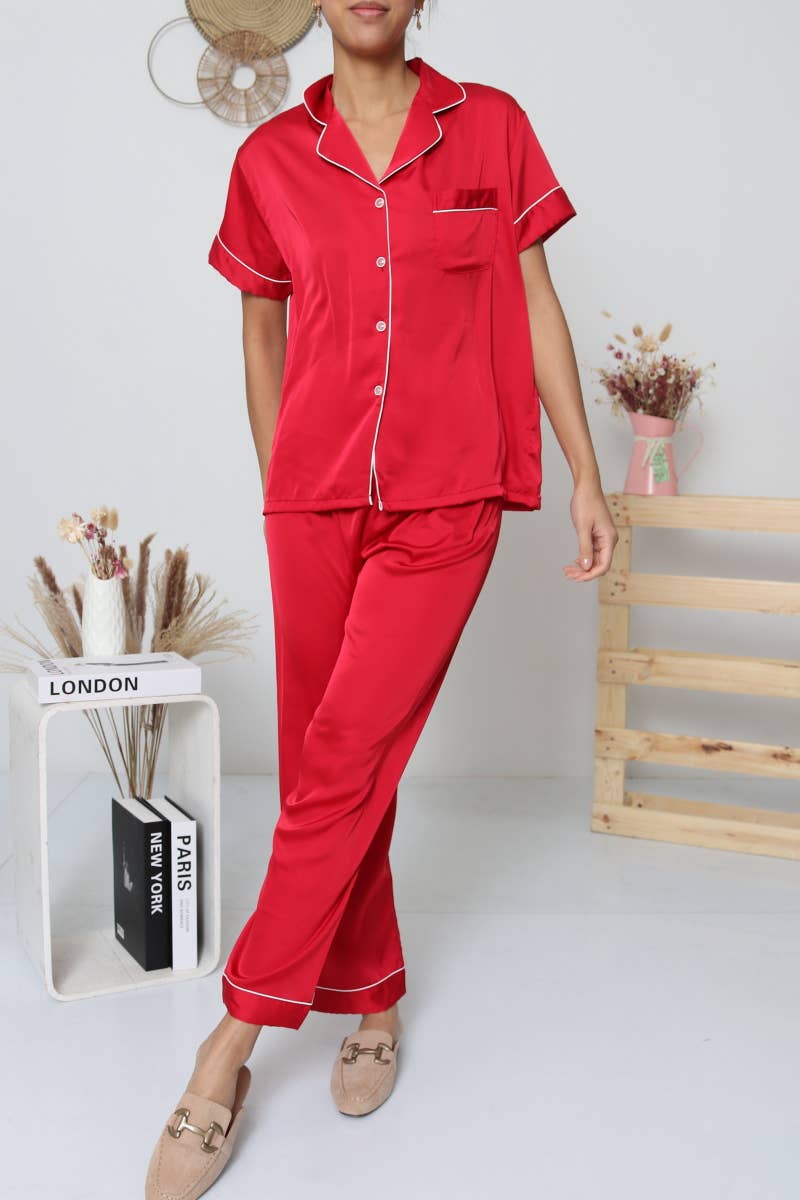 Belle Com'Elle – wholesale Sleepwear set – Women's – Solid Satin Pajama Set / N465118