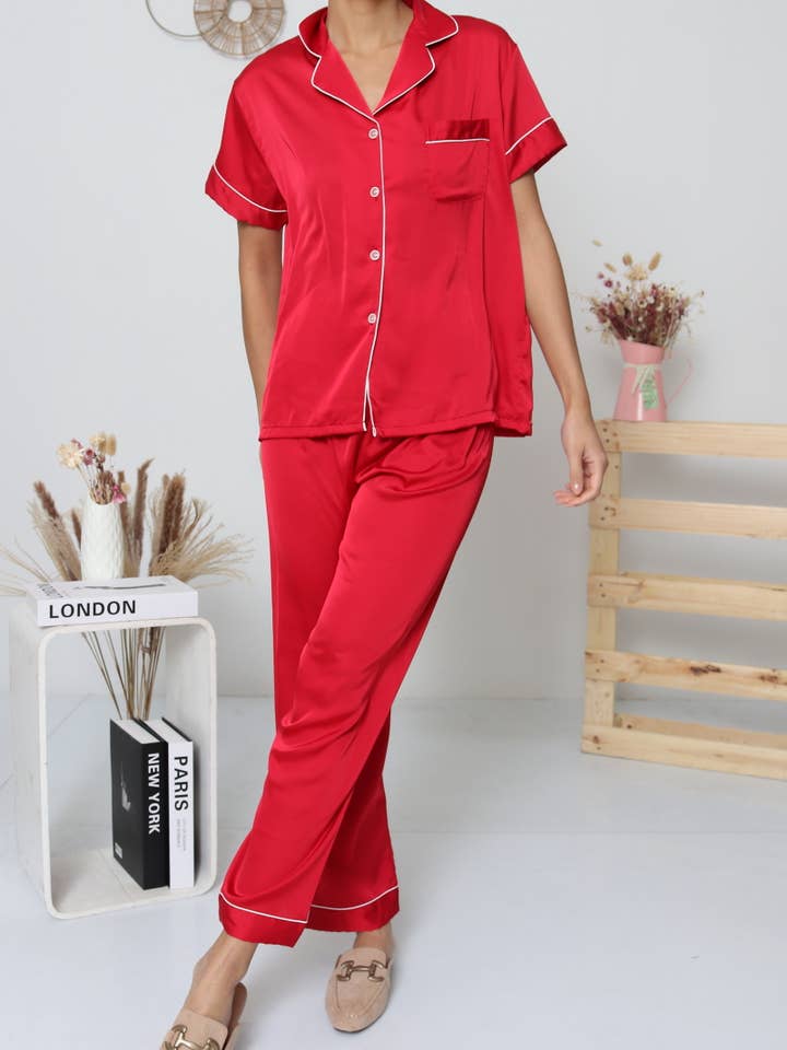 Belle Com'Elle – wholesale Sleepwear set – Women's – Solid Satin Pajama Set / N465118