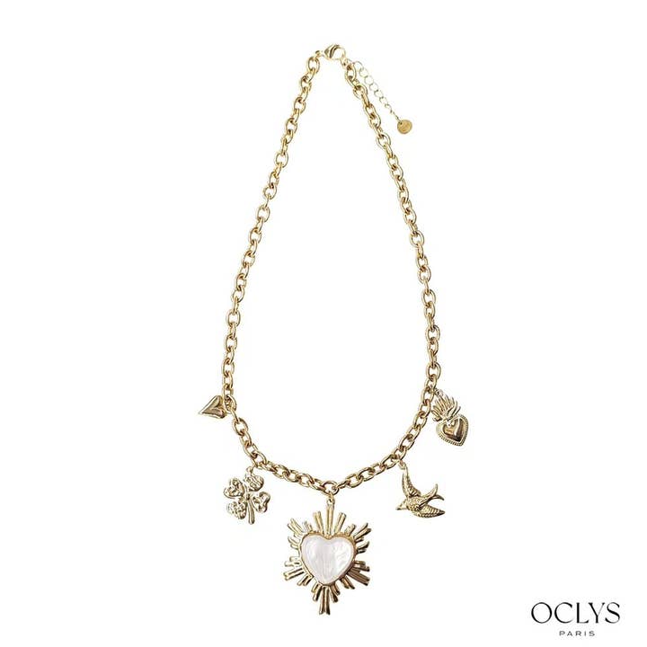 Oclys - Vendita all'ingrosso Collana con ciondolo/pendaglio - Collana a catena con cuore sacro colorato e ciondoli in acciaio inox1