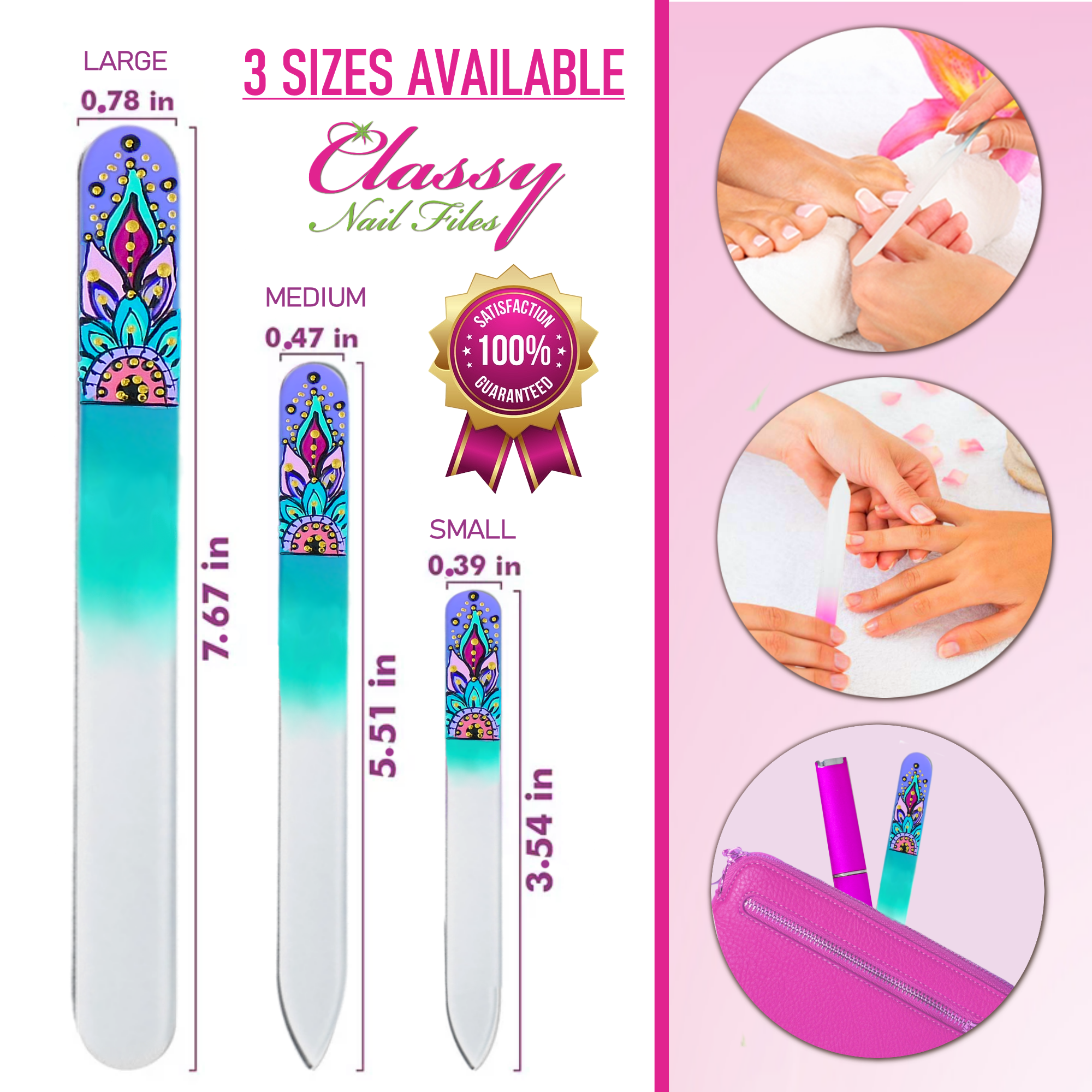 Classy Nail Files - Vendita all'ingrosso Lime per unghie - Lima per unghie in cristallo colorato dipinta a mano con fiore di guarigione Mandala1