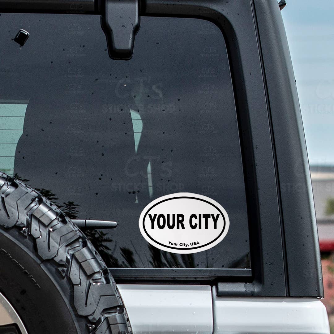 CJ's Sticker Shop - Wholesale Sticker - CUSTOM City Name Oval Bumper Sticker Vinyl Decal1