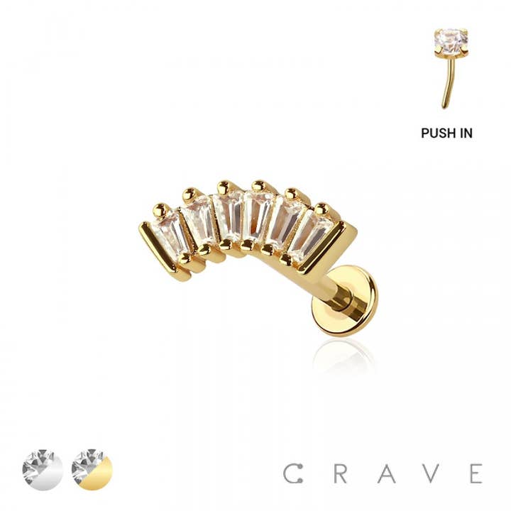 MULTI CZ BAGUETTE ARCH DRAADLOOS (INDRUKKEN) 316L CHIRURGISCH ST voor wholesale door CRAVE