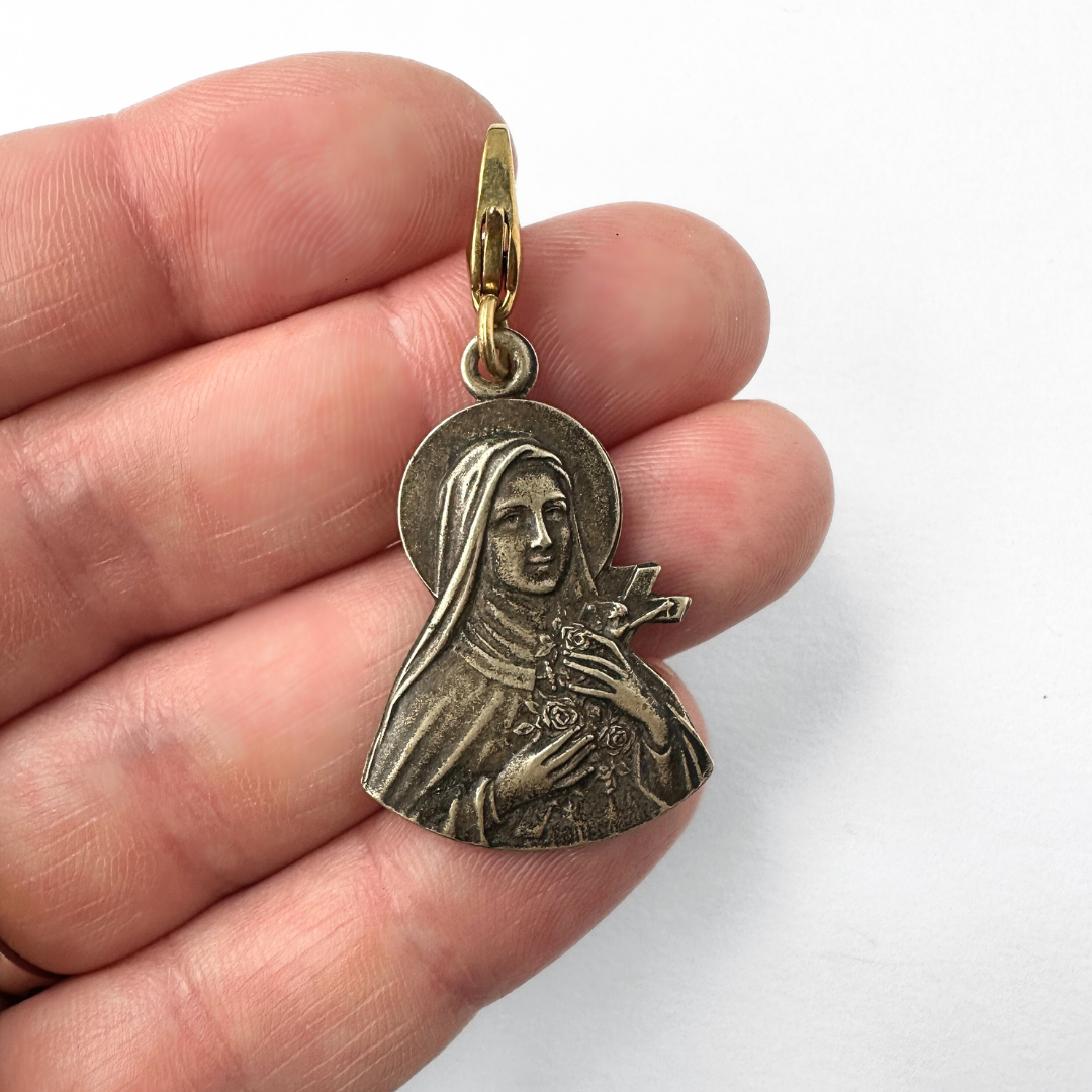 Lulu’s Petals - Wholesale Individual Charm/Pendant - Vintage aged silver Saint Therese silhouette charm1