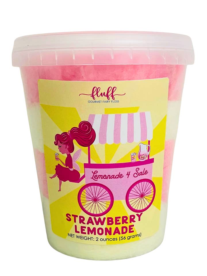 Jordbær Lemonade Candyfloss for engroshandel hos Fluff gourmet fairy floss