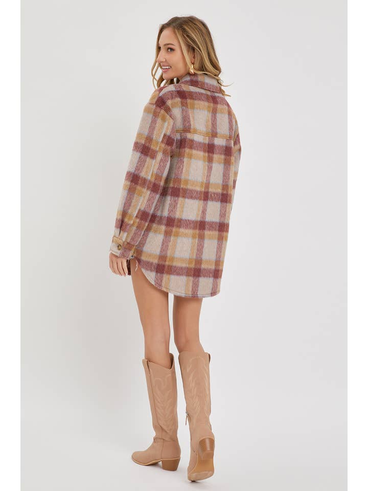 MAUVE BURGUNDY OUTERWEAR CLASSIC PLAID SHACKET/JACKET for wholesale on Faire1