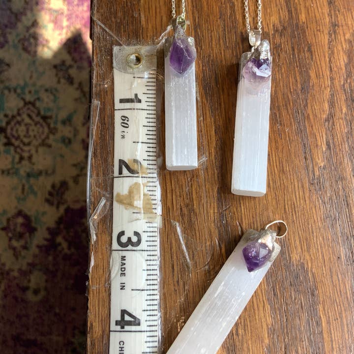 Peace Love Bling - Wholesale Pendant/Charm Necklace - Amethyst Selenite Necklace