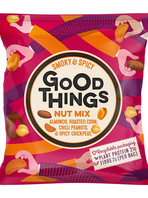 Smoky & Spicy Nut Mix with roasted Corn and Spicy Chickpeas for wholesale by GOOD THINGS SNACKS