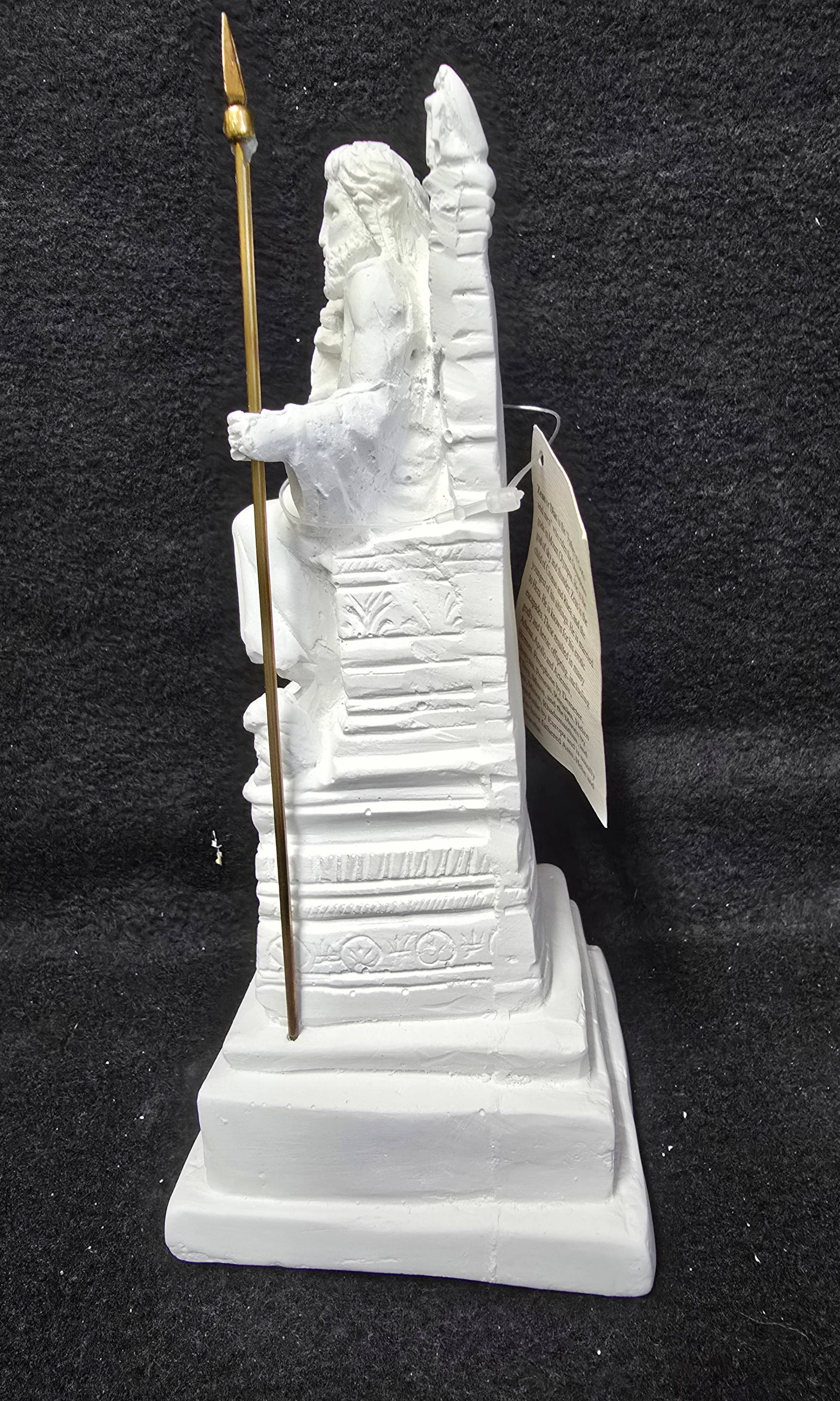 2 Greeks Inc - Wholesale Sculpture - Zeus Alabaster Statue – Seated on Throne with Metal Spear2