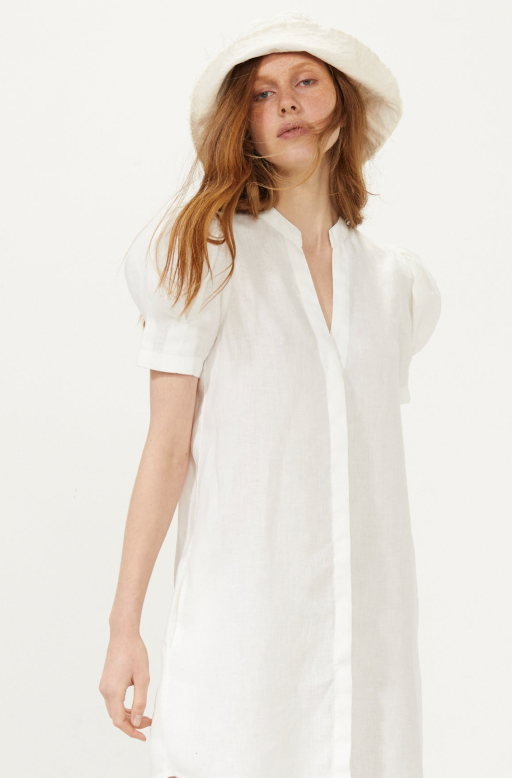 Athina Midi Linen Dress - White for wholesale on Faire6