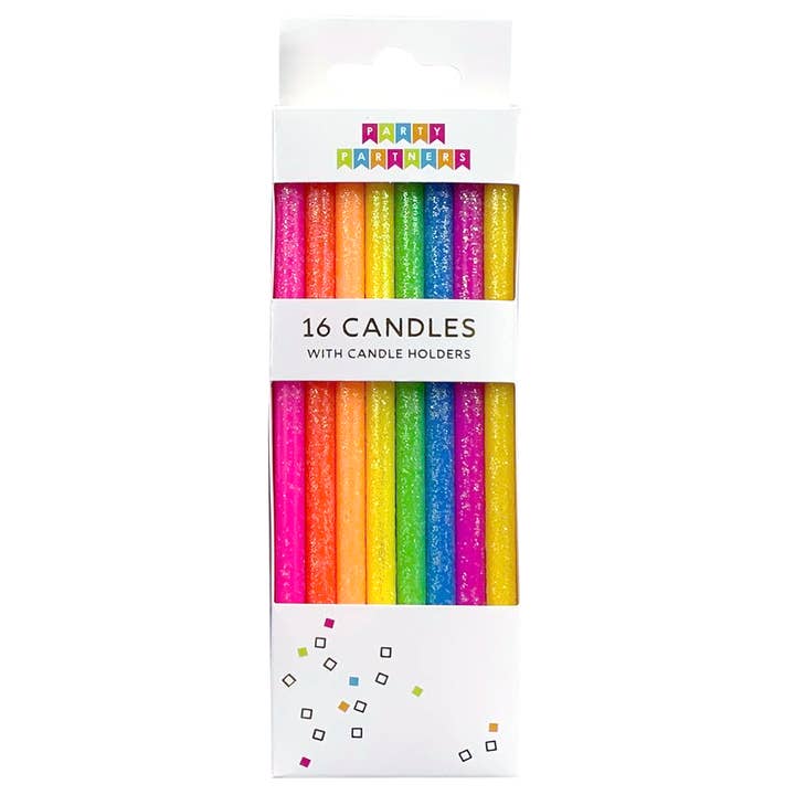 Party Partners - Wholesale Cake Candle - Tall Neon Rainbow Gradient 16 Candle Set