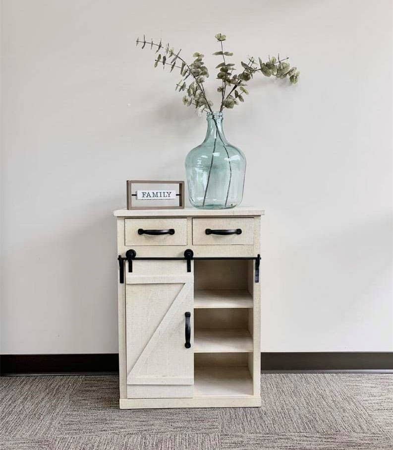 Paris Loft Inc - Wholesale Cabinet - 32''H Rustic Barn Door Wood End Table Wood Console Cabinet3