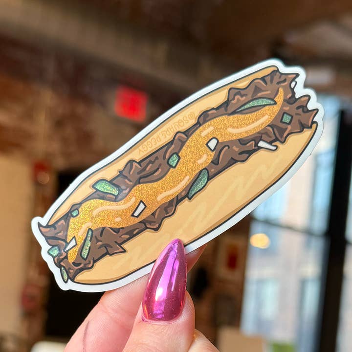 Philly cheesesteak-glitterklistermärke för wholesale av Square Peggy