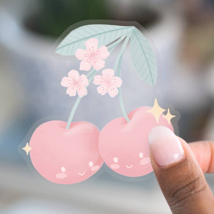 Autocollant CERISES TRANSPARENTES | Autocollant pour ordinateur portable | 3 x 2,9 pouces pour la vente par Ivory Paper Co