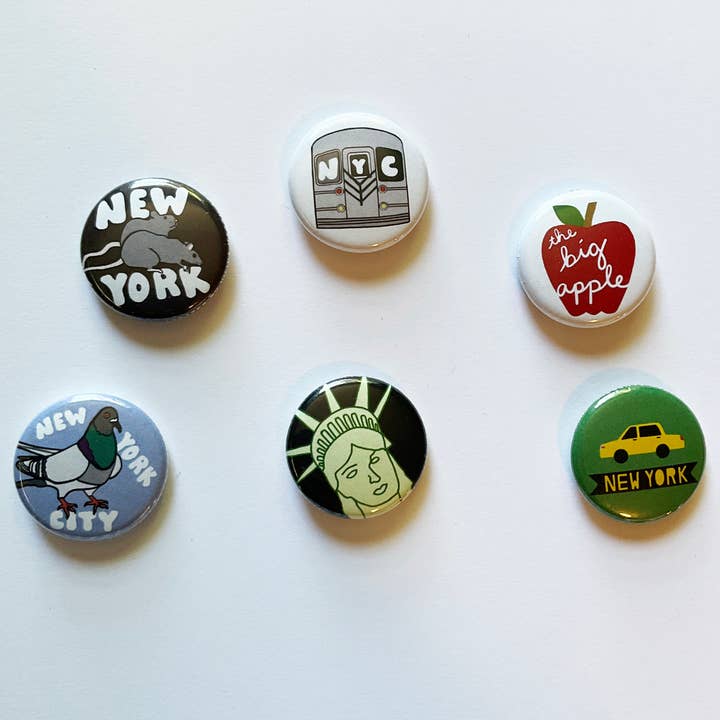 Made by Nilina - Wholesale Lapel Pin/Button - New York City 1-inch Buttons - NY NYC Souvenir Assorted