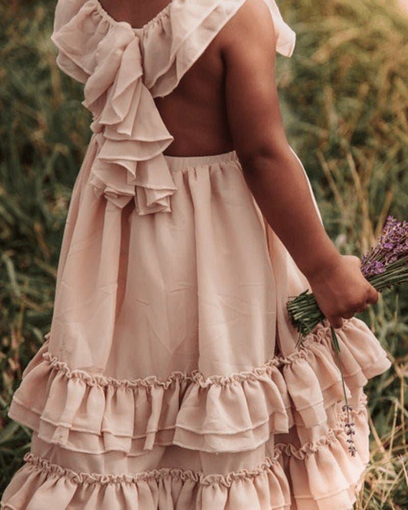 Bailey's Blossoms - Wholesale Mommy & Me-sets - Mommy and Me Nellie maxi-jurk met ruches - Champagne2