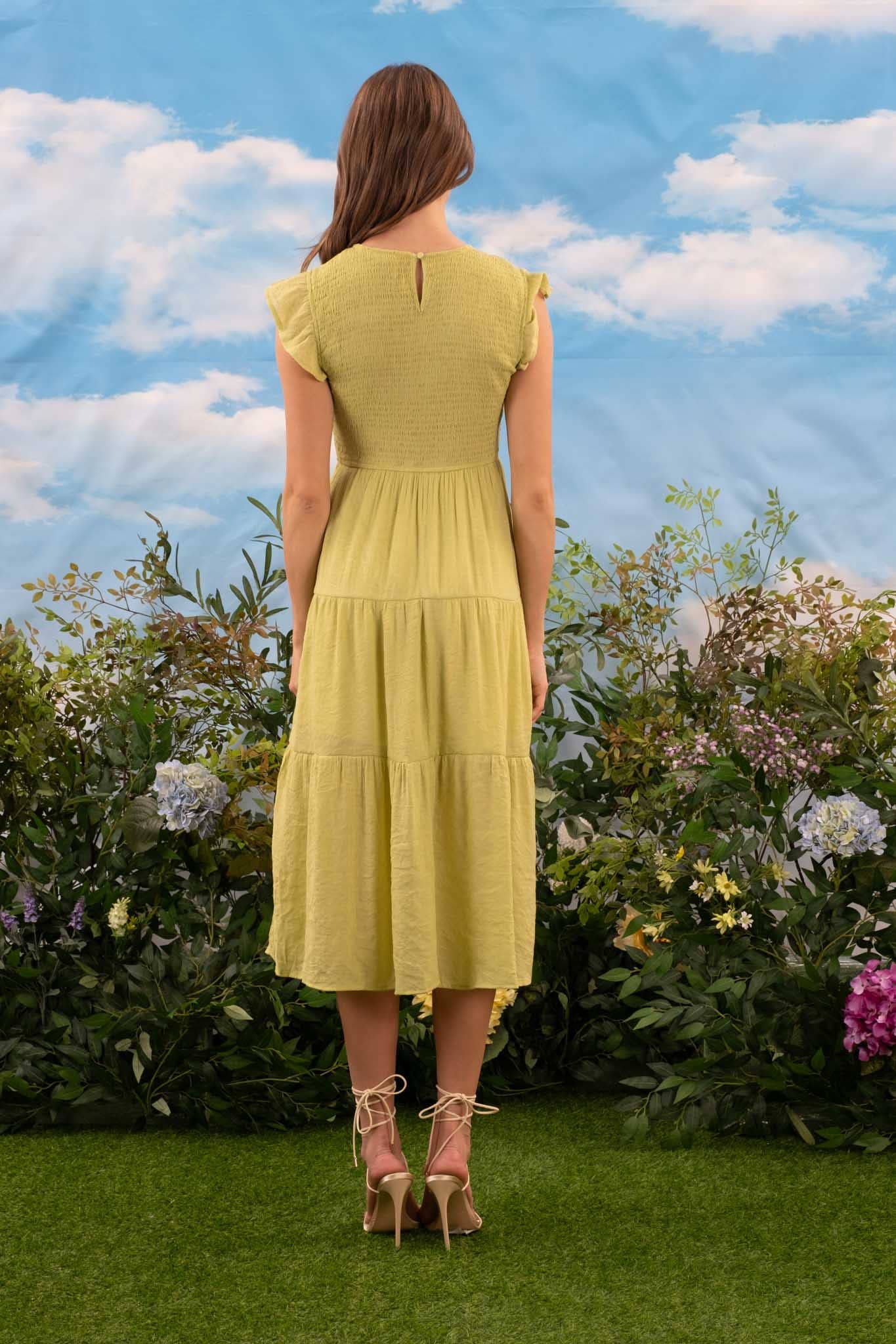 MINE – Vestido - Mulher por atacado – VESTIDO MIDI EM CAMADAS SMOCKED1