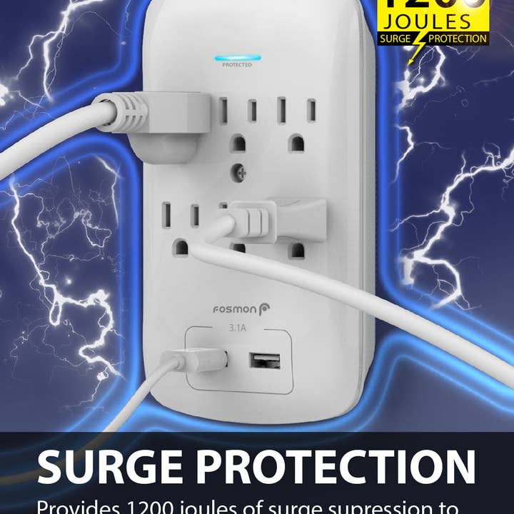 Fosmon - Wholesale Power Adapter - 6 Outlet 1200 Joules Surge Protector with 2 USB Ports2