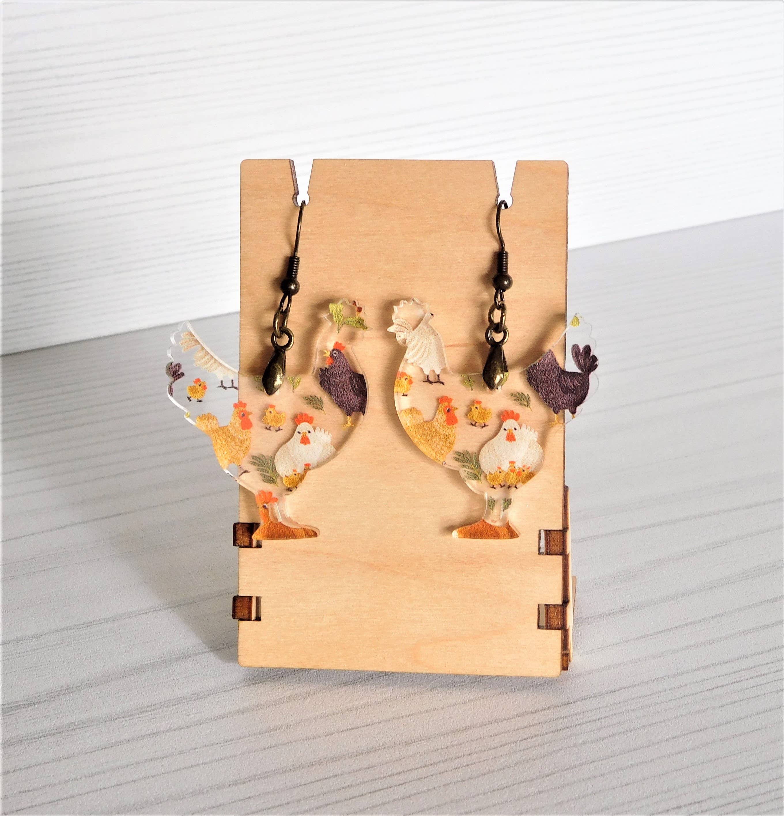 SHY Designs, LLC - Wholesale Dangle Earrings - Acrylic Chicken Earrings - Chicken Shaped Drop Earrings0