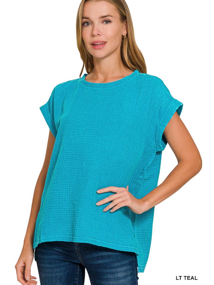 Vanilla Monkey - Vendita all'ingrosso Top in maglia - Donna - Top a maniche corte in doppia garza intrecciata lavata con acido7