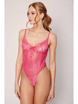 Lace plunge body in hot pink for wholesale on Faire2