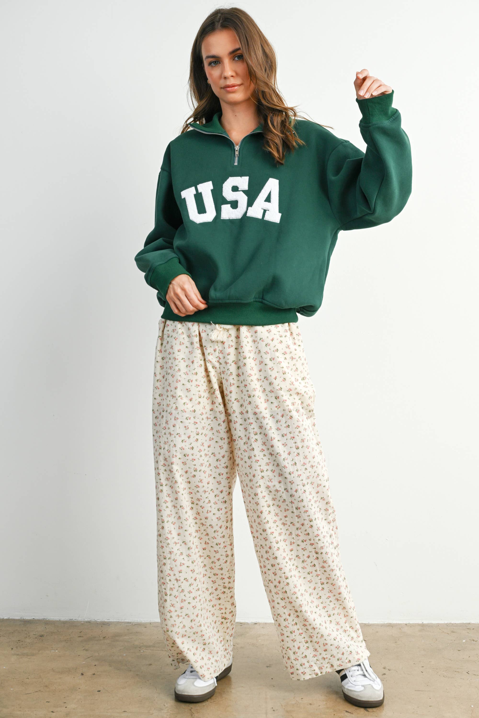 BUTTERMELON - Wholesale Sweatshirt - Women's - Quarter Zip Long Sleeve Top - BMT77950