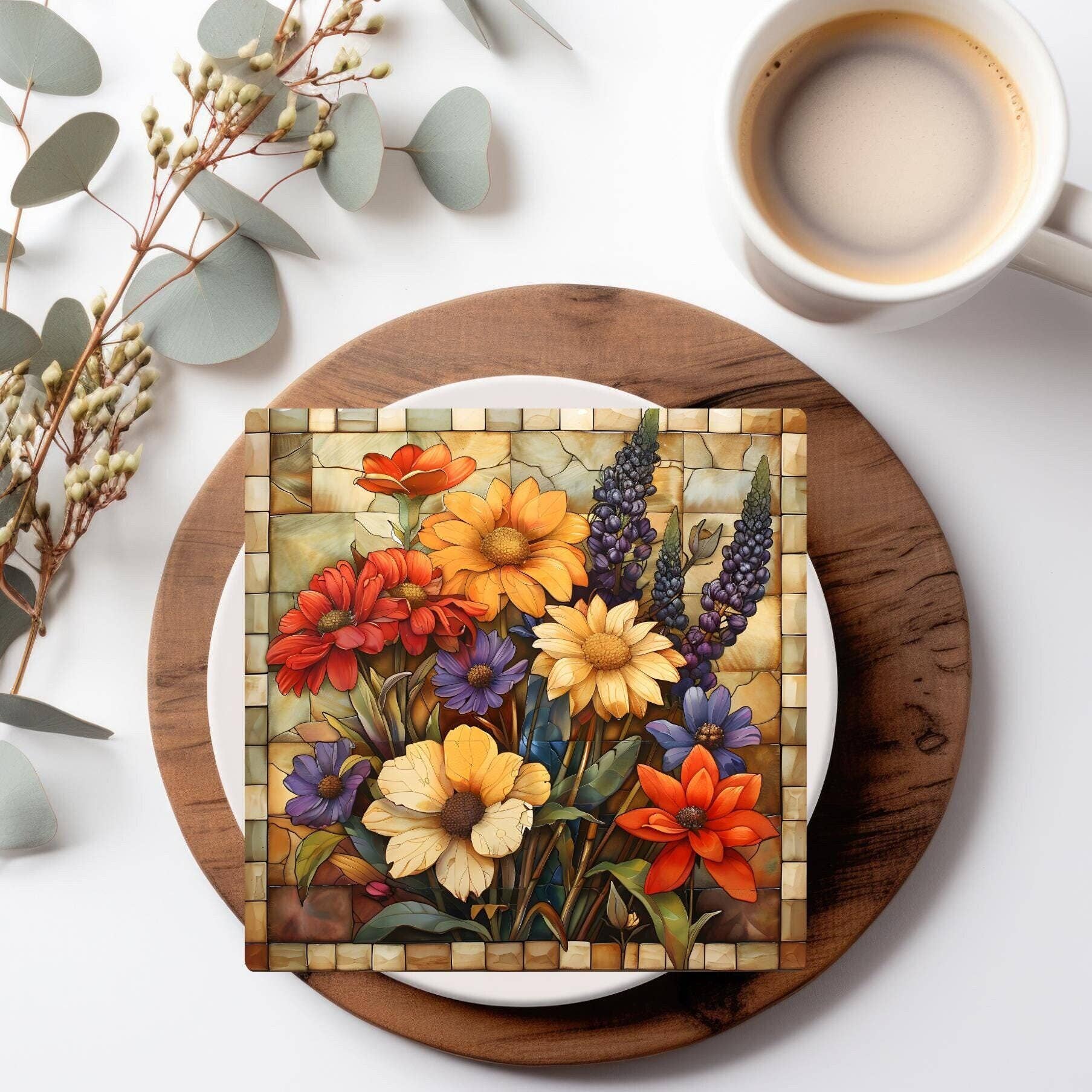 Fernville Creations - Wholesale Coasters - Floral Mosaic Ceramic Coaster with Tile Art Decor0