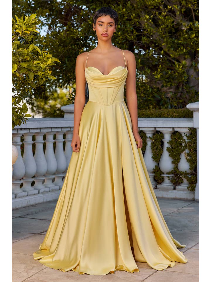 Ladivine by Cinderella Divine - Wholesale Gown – Women's - LUXE SATIN A-LINE CORSET DRESS
5