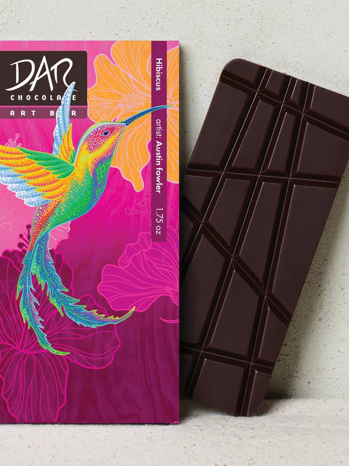 Art Bars: Hibiscus Flower 72% Dark Chocolate Bar Vegan for wholesale by Dar Chocolate