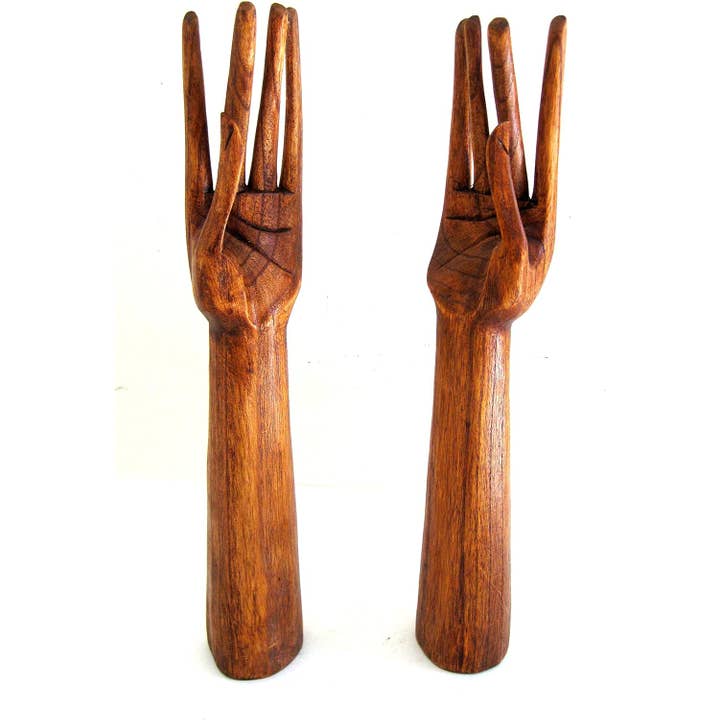 Wood Hands Buddha Hands Jewelry Ring Stand Spa - XL SZ -SET for wholesale by OMA - Eclectic Home