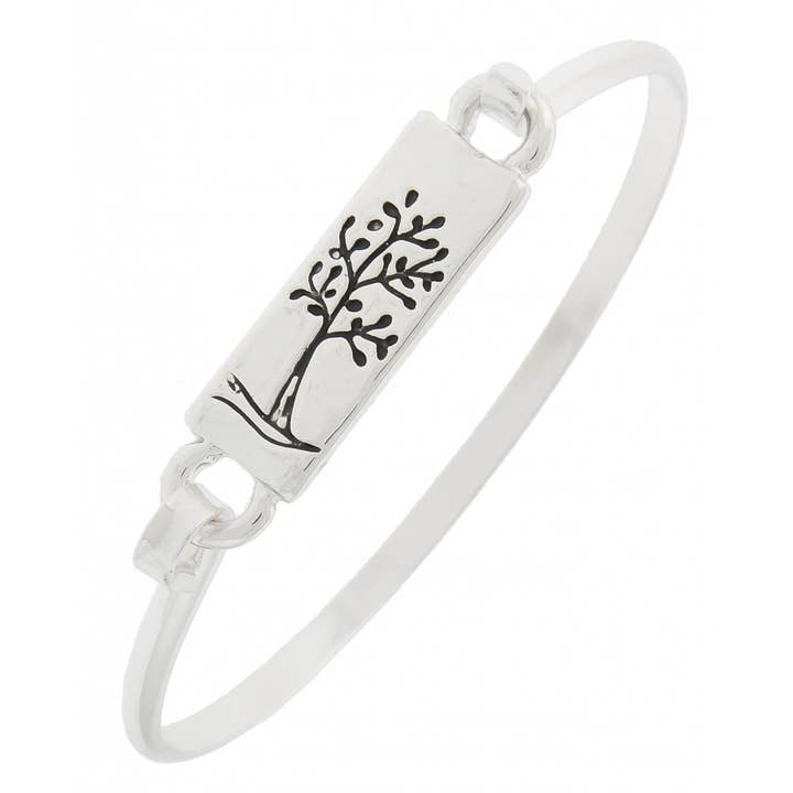 FR5393 Antique Silver Tree of Life Rectangle Casting Bangle for wholesale by 0011 PREMIERE