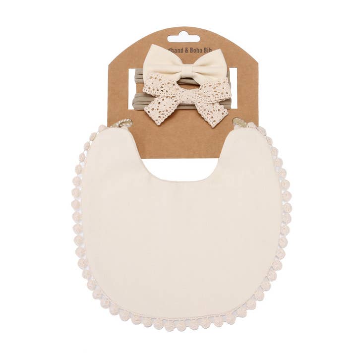 Little Trendy - Wholesale Bib - Baby - Newborn Baby soft bamboo cotton lace Bib and headband Set