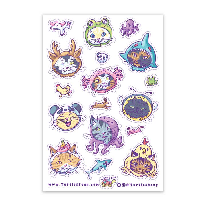 Feuille d'autocollants scintillants de papeterie d'art d'anime mignon de chats cosplay pour la vente par Turtle's Soup