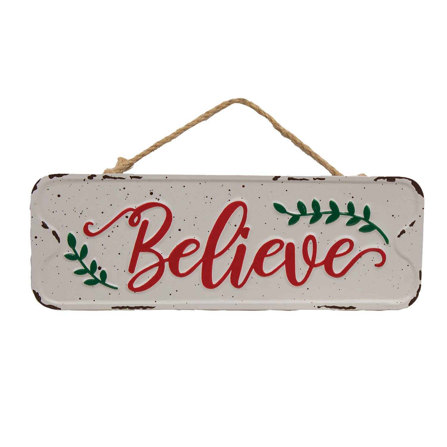 Col House Designs – wholesale Sign – Distressed Metal "Believe" Street Sign Hanger0