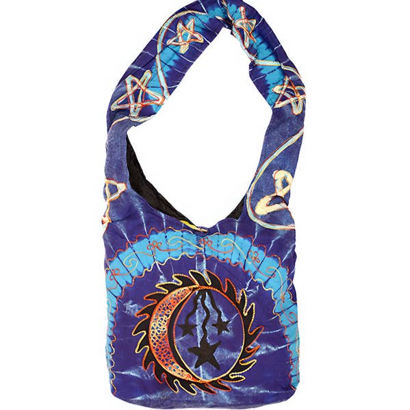 BORSA AMBULANTE CELESTE IN COTONE CON RICAMO ZEN AARI per la vendita all'ingrosso da parte di Gypsy Rose