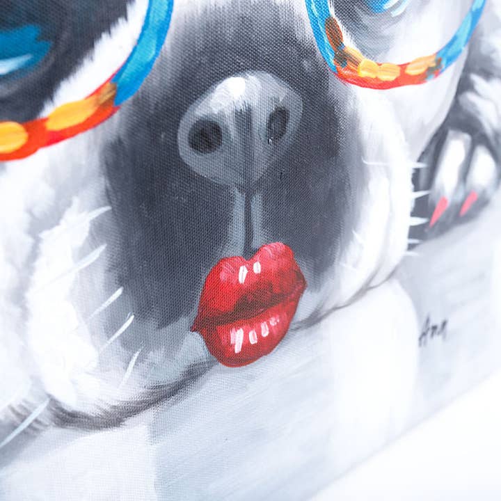 Fun Animal Art – Großhandel Malen/Zeichnen – Französische Bulldogge Mädchen | Handgemaltes Öl auf Leinwand | 50x50cm Gerahmt.