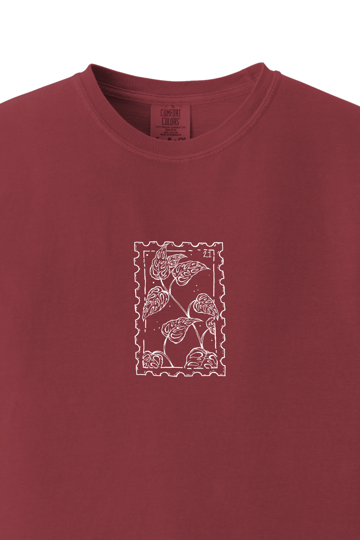 The Plant Supply - Wholesale Screen Printed T-Shirt - Unisex - Monstera Plant Postage Stamp T-shirt Comfort - Washed Red3
